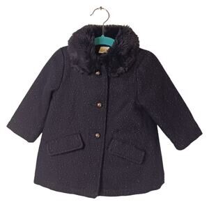 Size 12-18 M Crazy 8 Baby Girl Winter Pea Coat Dark Blue Winter Metallic